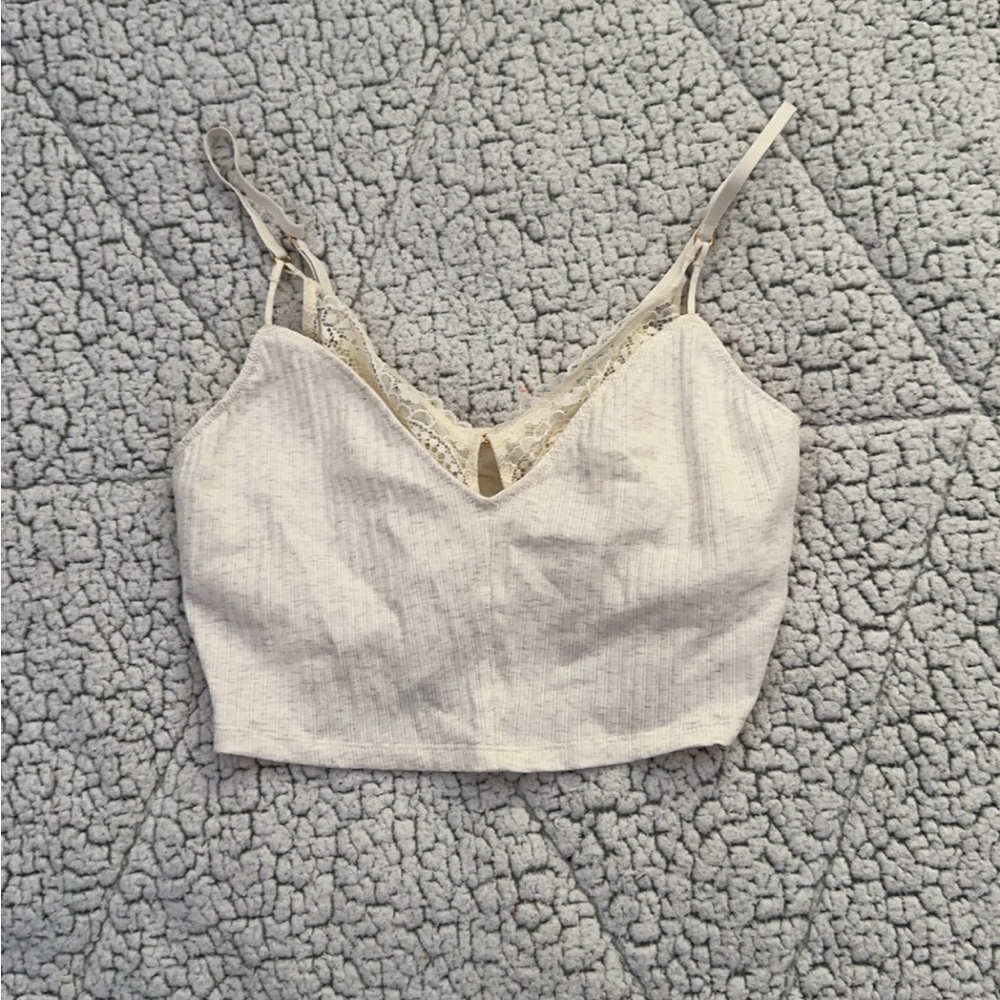 Lace Trim Cream AERIES Crop Top NEW!!